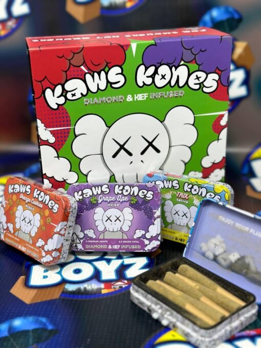 Kaws Kones Experience the epitome of cannabis luxury with Kaws Kones Diamond. Our prerolls, infused with premium kief and crafted from top-shelf flower